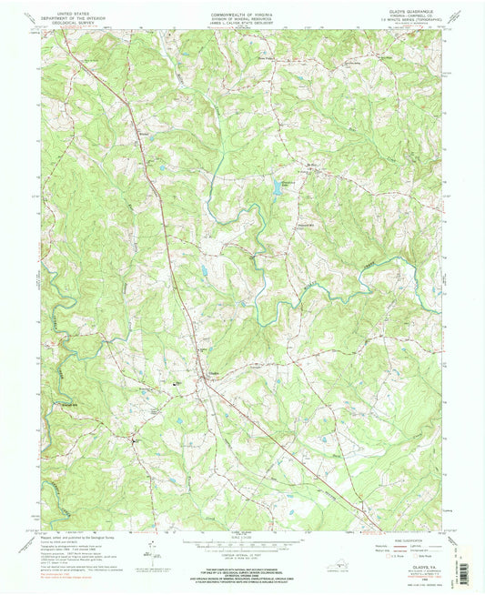 Classic USGS Gladys Virginia 7.5'x7.5' Topo Map Image