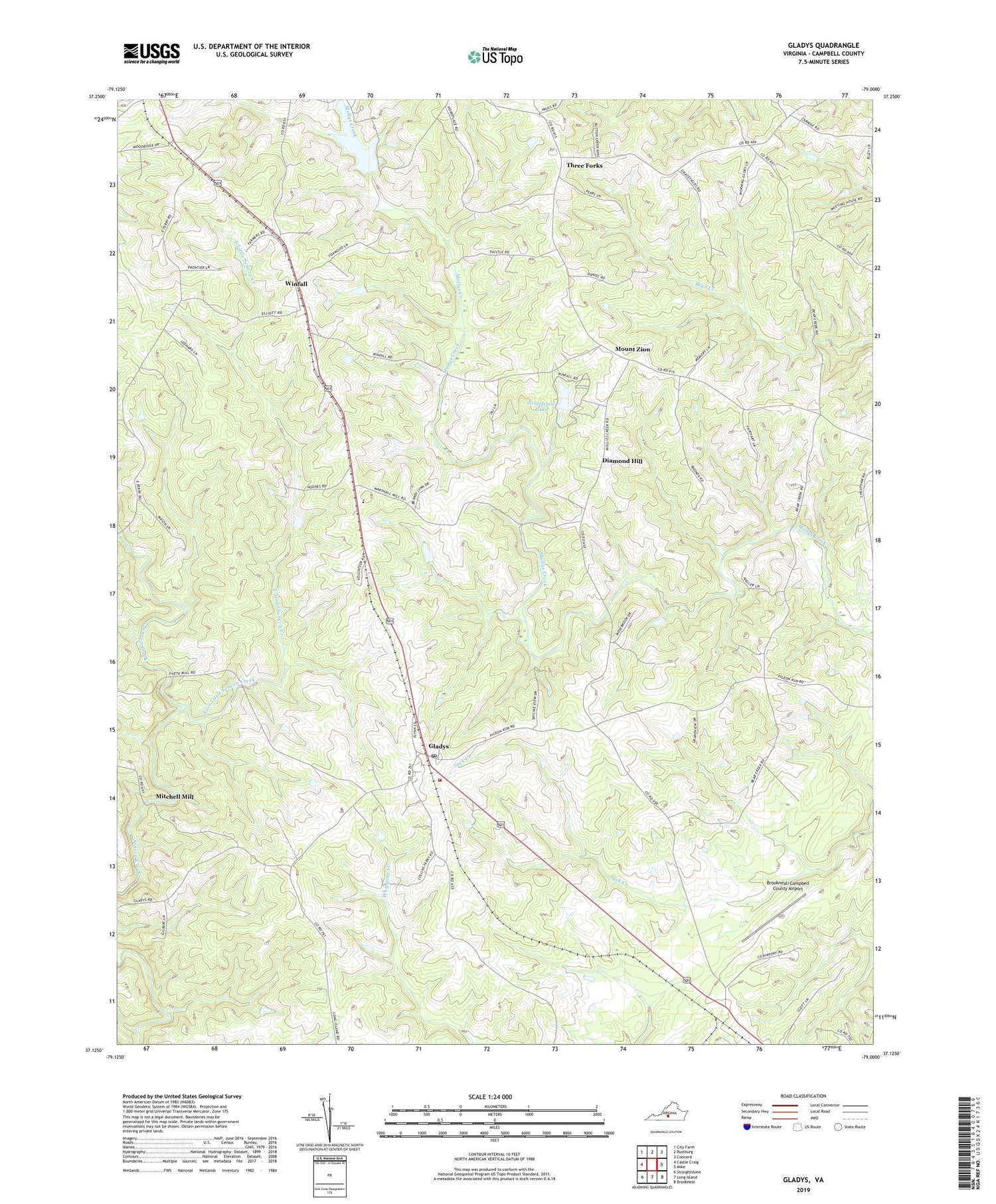 Gladys Virginia US Topo Map Image