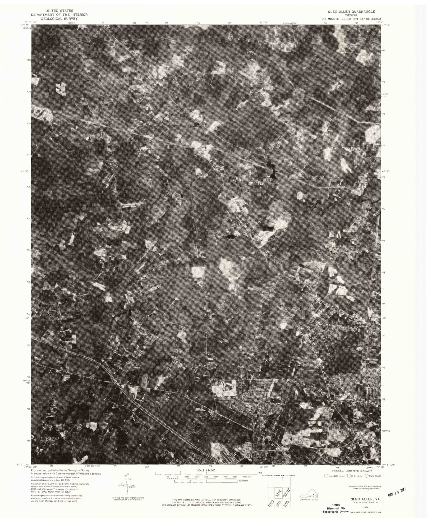 Classic USGS Glen Allen Virginia 7.5'x7.5' Topo Map Image