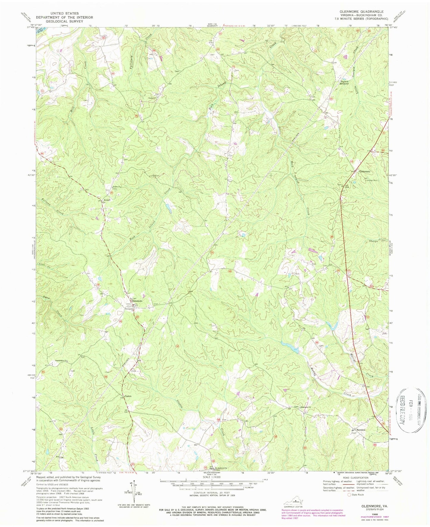 Classic USGS Glenmore Virginia 7.5'x7.5' Topo Map Image