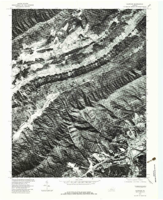 Classic USGS Glenvar Virginia 7.5'x7.5' Topo Map Image
