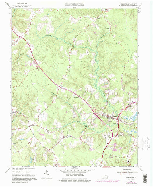 Classic USGS Gloucester Virginia 7.5'x7.5' Topo Map Image