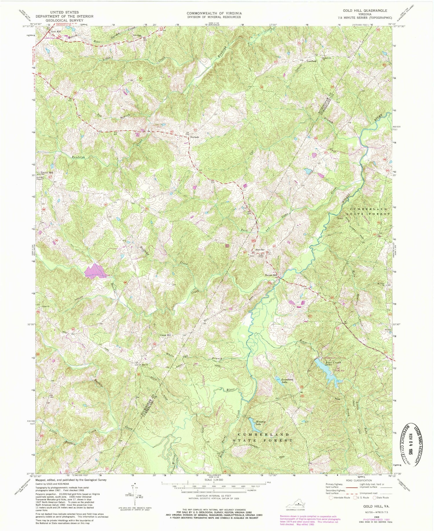 Classic USGS Gold Hill Virginia 7.5'x7.5' Topo Map Image