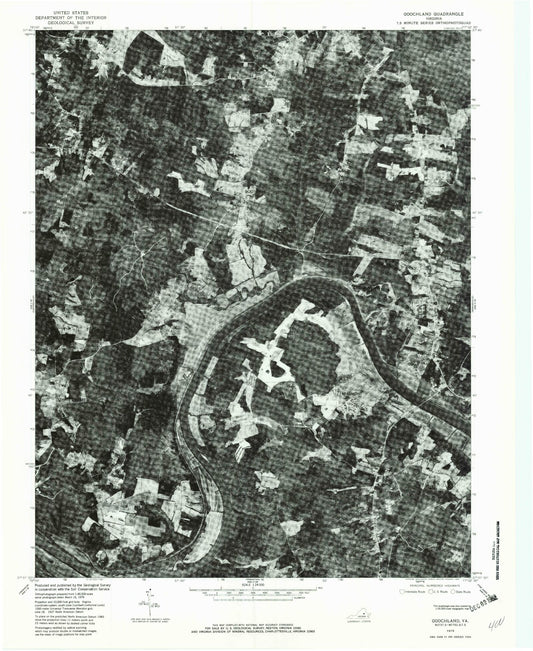 Classic USGS Goochland Virginia 7.5'x7.5' Topo Map Image