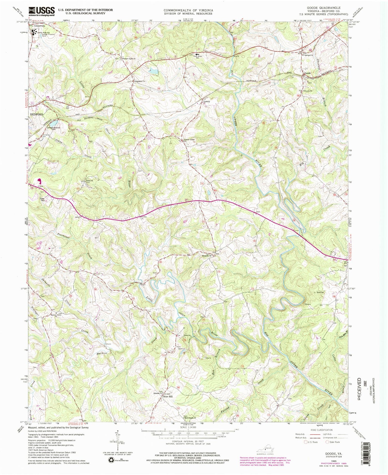 Classic USGS Goode Virginia 7.5'x7.5' Topo Map Image