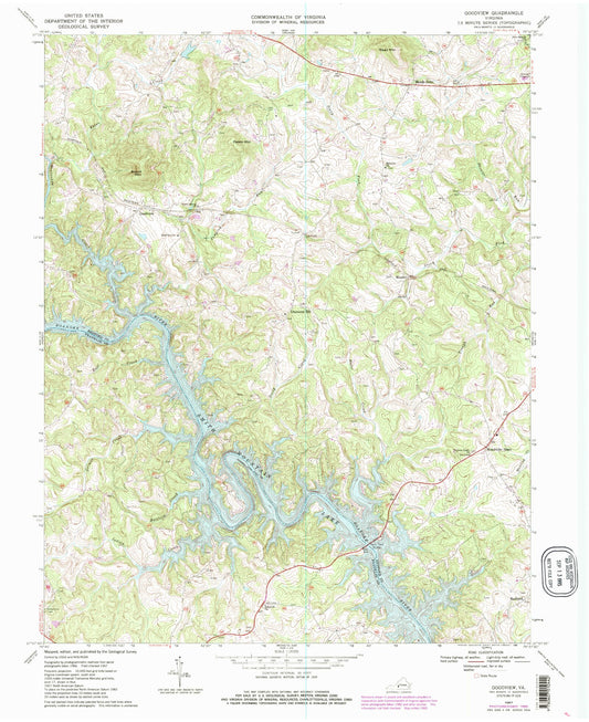 Classic USGS Goodview Virginia 7.5'x7.5' Topo Map Image