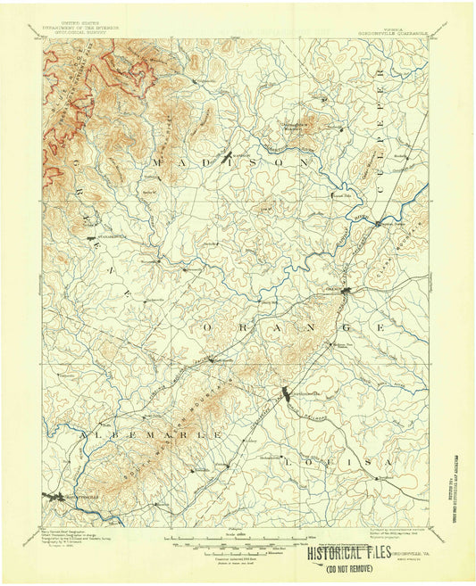 Historic 1892 Gordonsville Virginia 30'x30' Topo Map Image