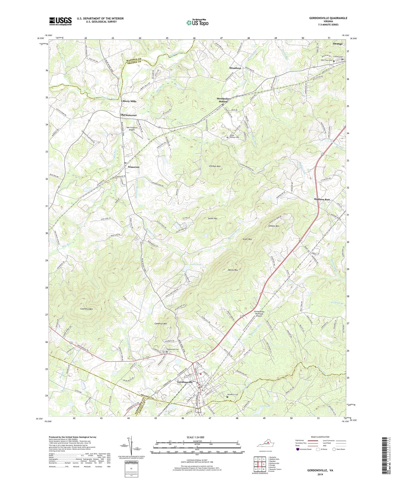Gordonsville Virginia US Topo Map Image