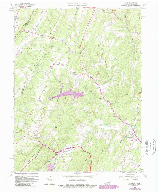 Classic USGS Gore Virginia 7.5'x7.5' Topo Map Image