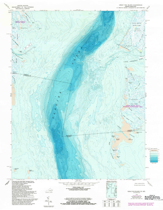 Classic USGS Great Fox Island Virginia 7.5'x7.5' Topo Map Image