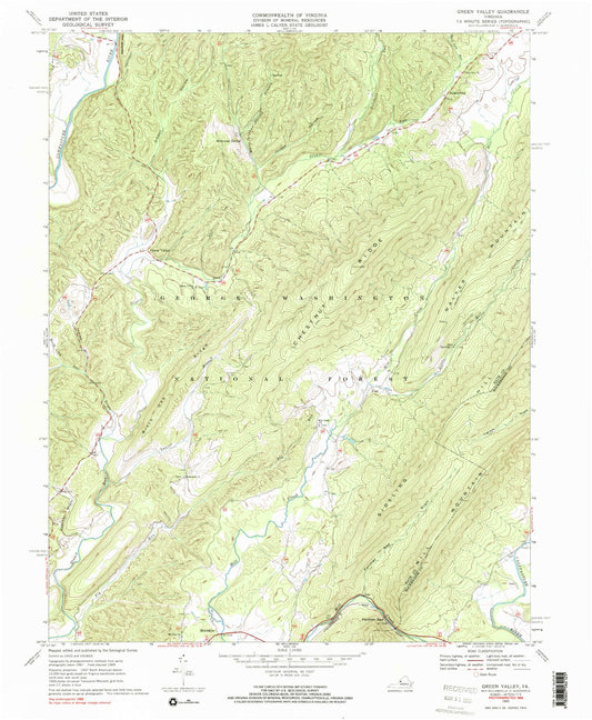 Classic USGS Green Valley Virginia 7.5'x7.5' Topo Map Image