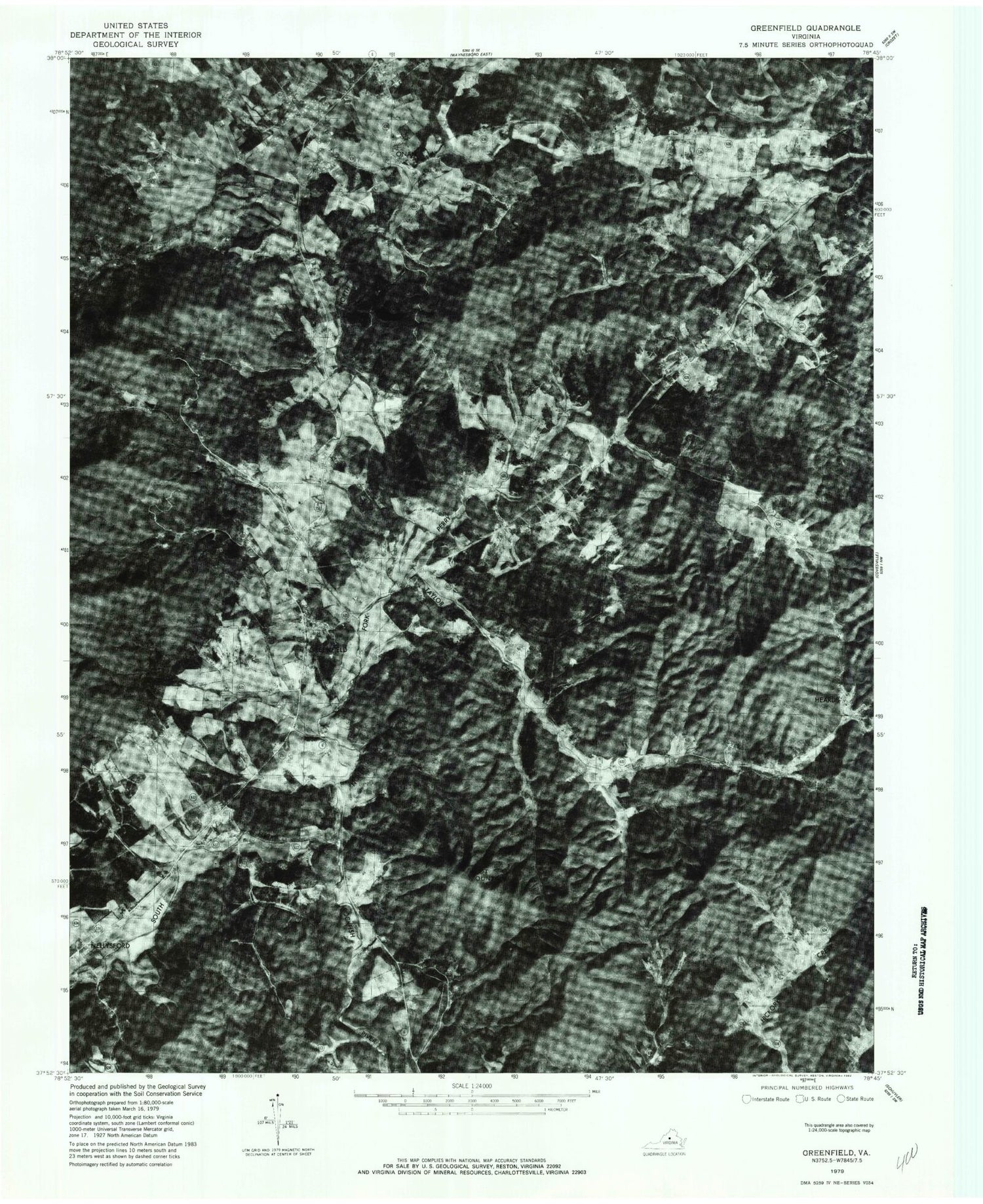 Classic USGS Greenfield Virginia 7.5'x7.5' Topo Map Image