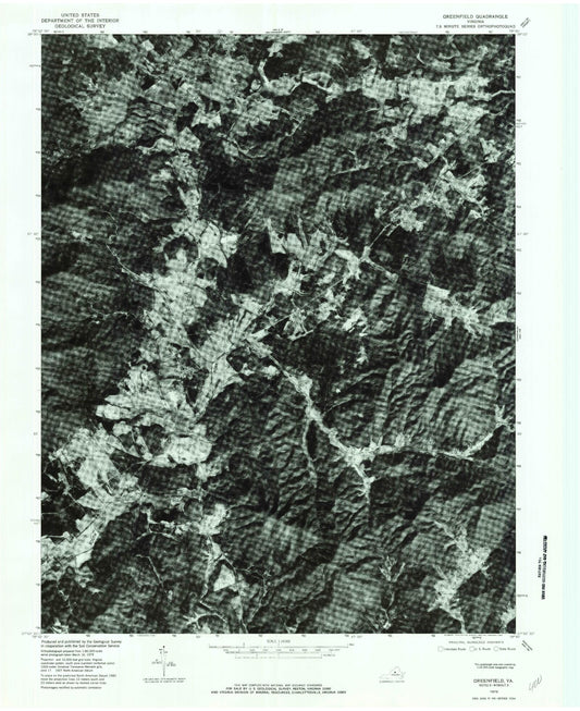 Classic USGS Greenfield Virginia 7.5'x7.5' Topo Map Image