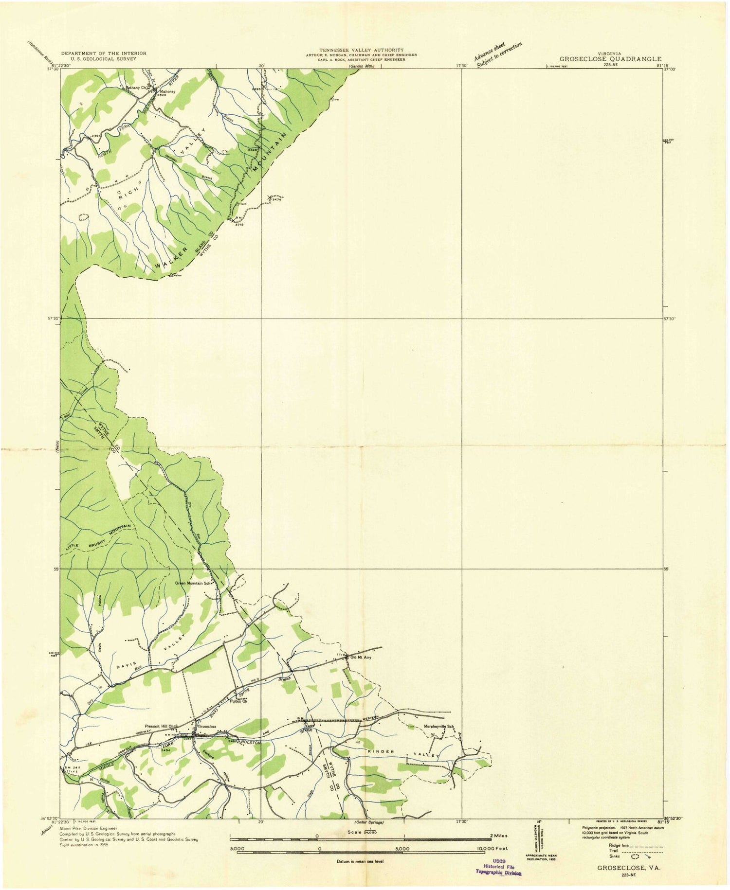 Classic USGS Rural Retreat Virginia 7.5'x7.5' Topo Map Image