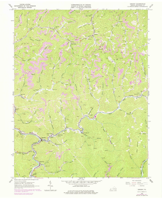 Classic USGS Grundy Virginia 7.5'x7.5' Topo Map Image