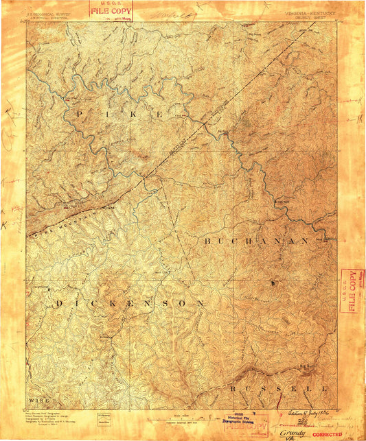 Historic 1886 Grundy Virginia 30'x30' Topo Map Image
