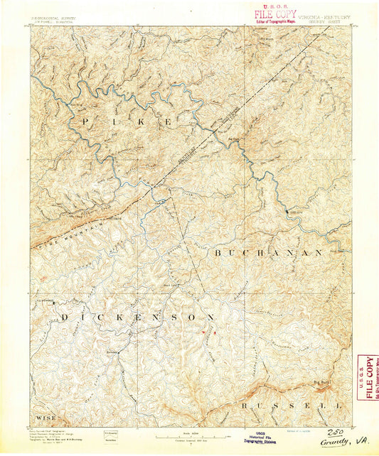 Historic 1890 Grundy Virginia 30'x30' Topo Map Image