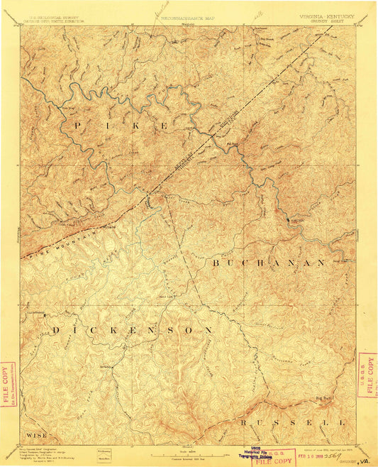 Historic 1892 Grundy Virginia 30'x30' Topo Map Image