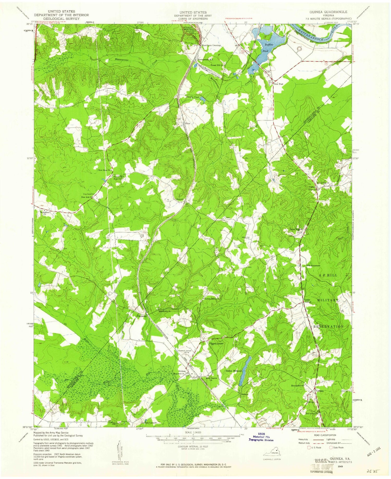 Classic USGS Guinea Virginia 7.5'x7.5' Topo Map Image