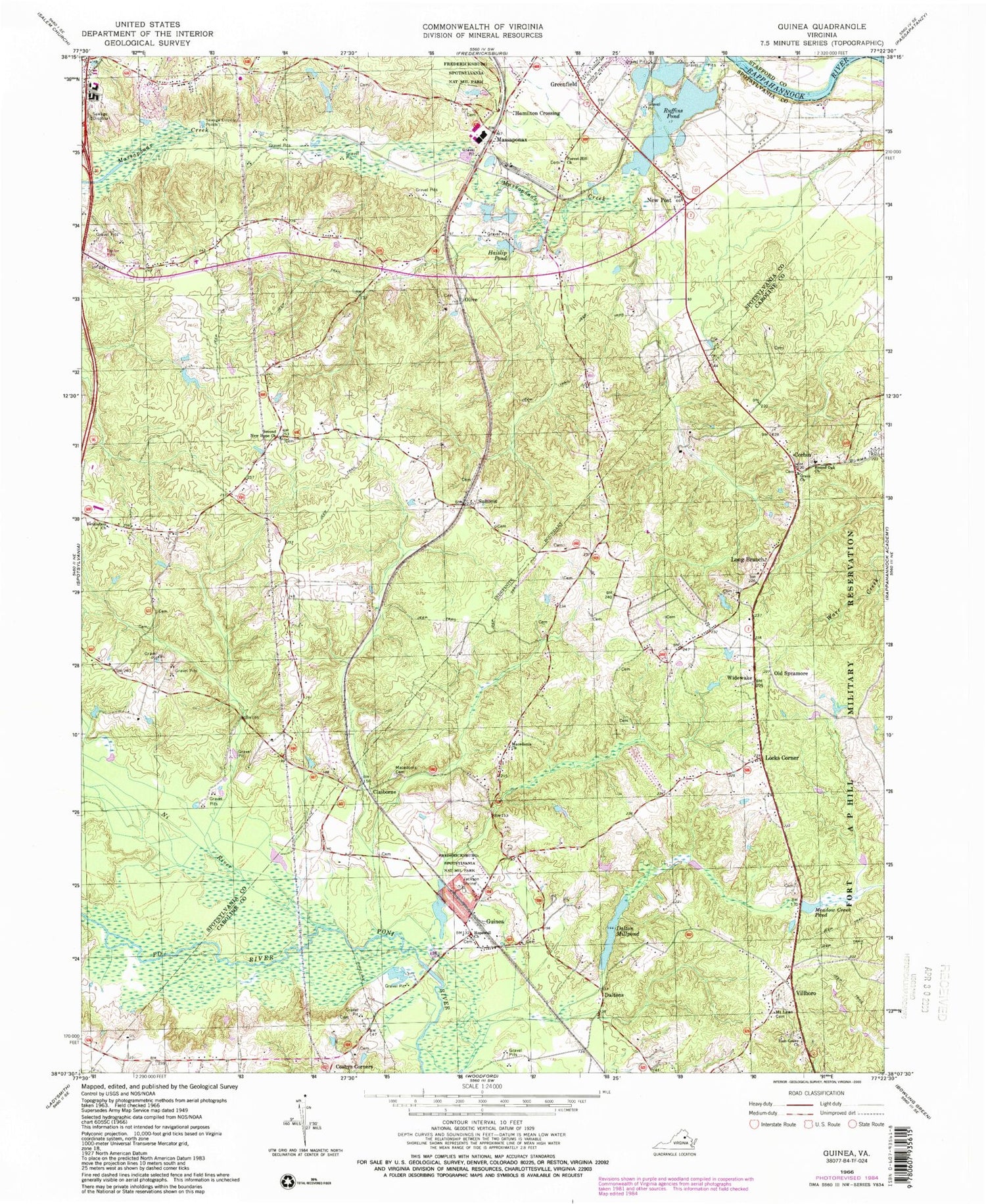 Classic USGS Guinea Virginia 7.5'x7.5' Topo Map Image