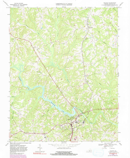 Classic USGS Halifax Virginia 7.5'x7.5' Topo Map Image