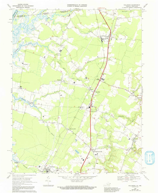 Classic USGS Hallwood Virginia 7.5'x7.5' Topo Map Image