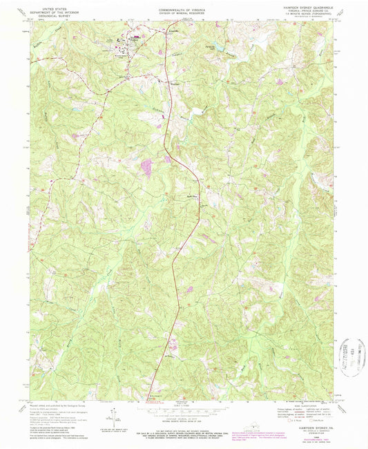 Classic USGS Hampden Sydney Virginia 7.5'x7.5' Topo Map Image