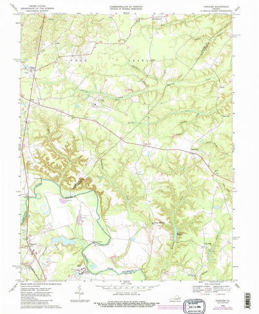 Classic USGS Hanover Virginia 7.5'x7.5' Topo Map Image