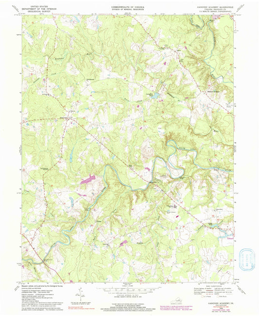 Classic USGS Hanover Academy Virginia 7.5'x7.5' Topo Map Image