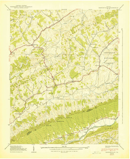 Classic USGS Hansonville Virginia 7.5'x7.5' Topo Map Image