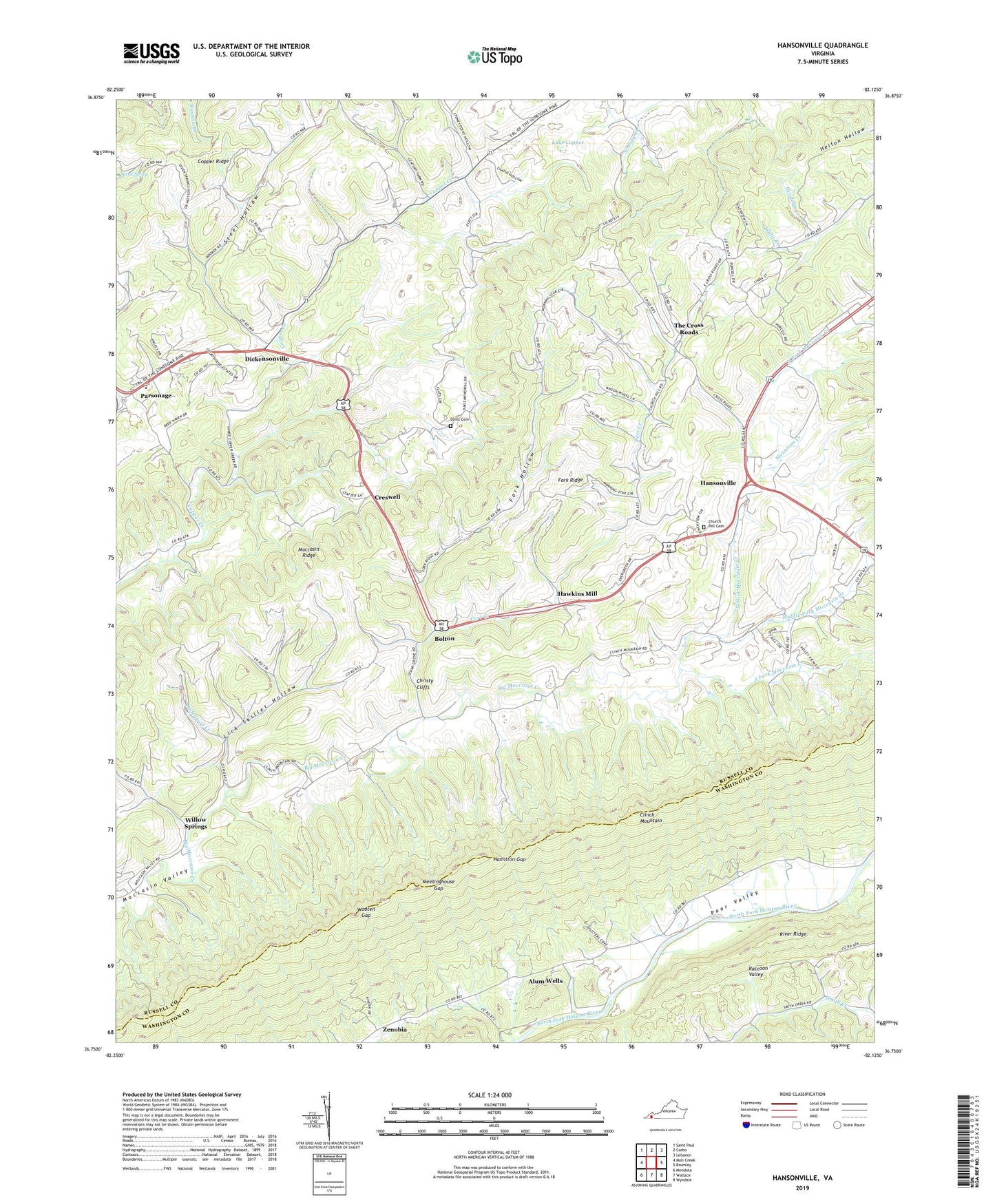 Hansonville Virginia US Topo Map Image