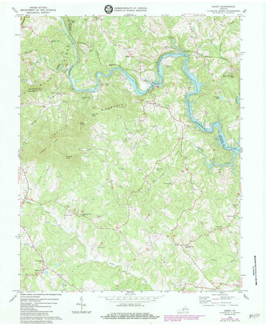 Classic USGS Hardy Virginia 7.5'x7.5' Topo Map Image