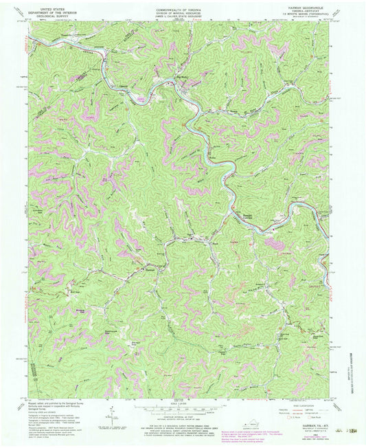 Classic USGS Harman Virginia 7.5'x7.5' Topo Map Image