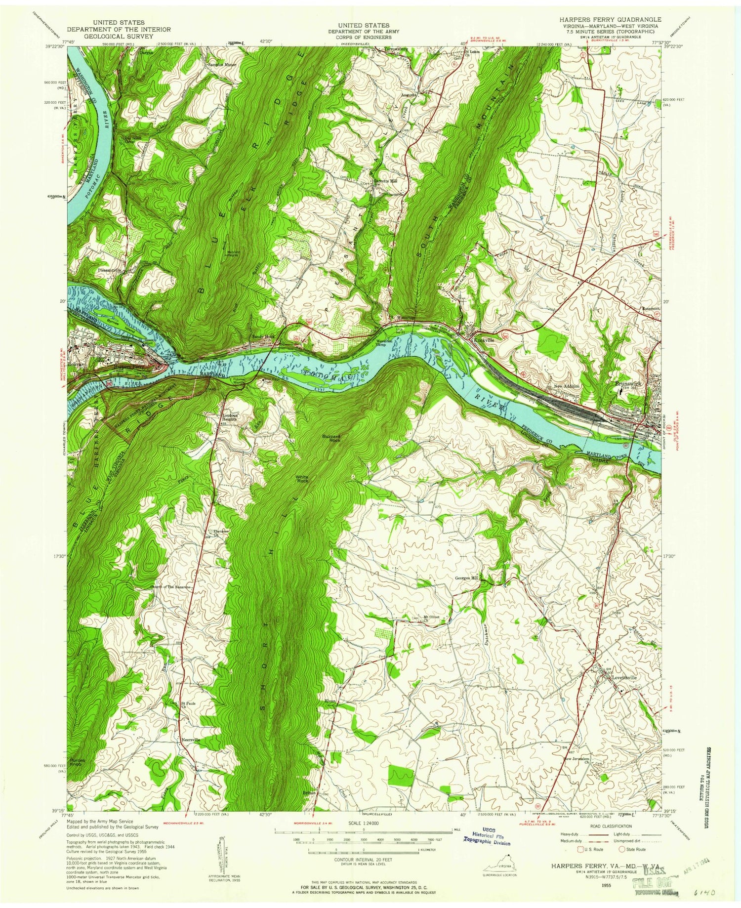 USGS Classic Harpers Ferry West Virginia 7.5'x7.5' Topo Map Image