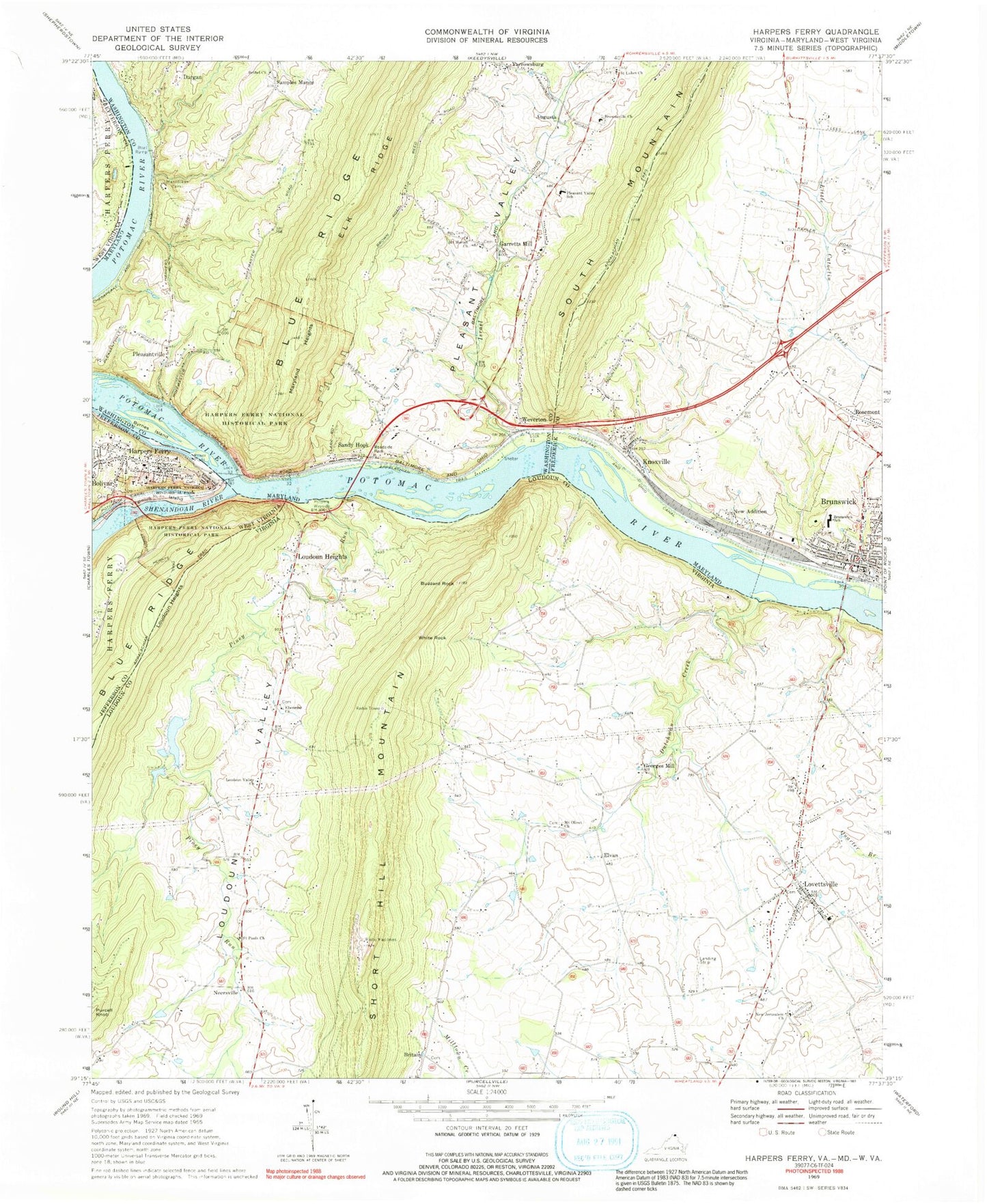 USGS Classic Harpers Ferry West Virginia 7.5'x7.5' Topo Map Image