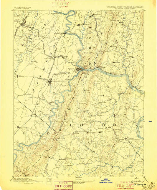 Historic 1884 Harpers Ferry Virginia 30'x30' Topo Map Image