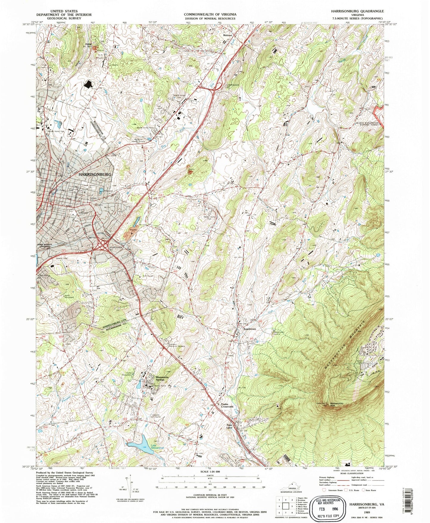 Classic USGS Harrisonburg Virginia 7.5'x7.5' Topo Map Image