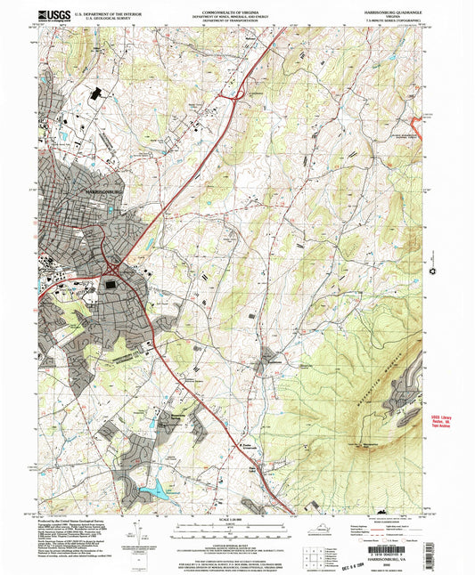 Classic USGS Harrisonburg Virginia 7.5'x7.5' Topo Map Image