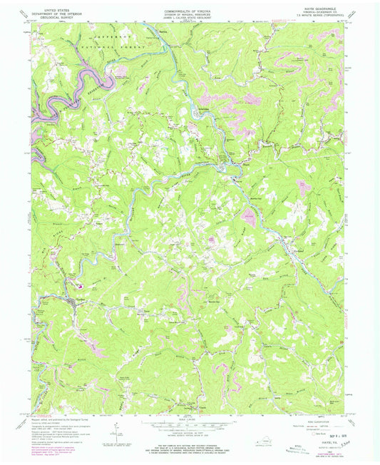 Classic USGS Haysi Virginia 7.5'x7.5' Topo Map Image