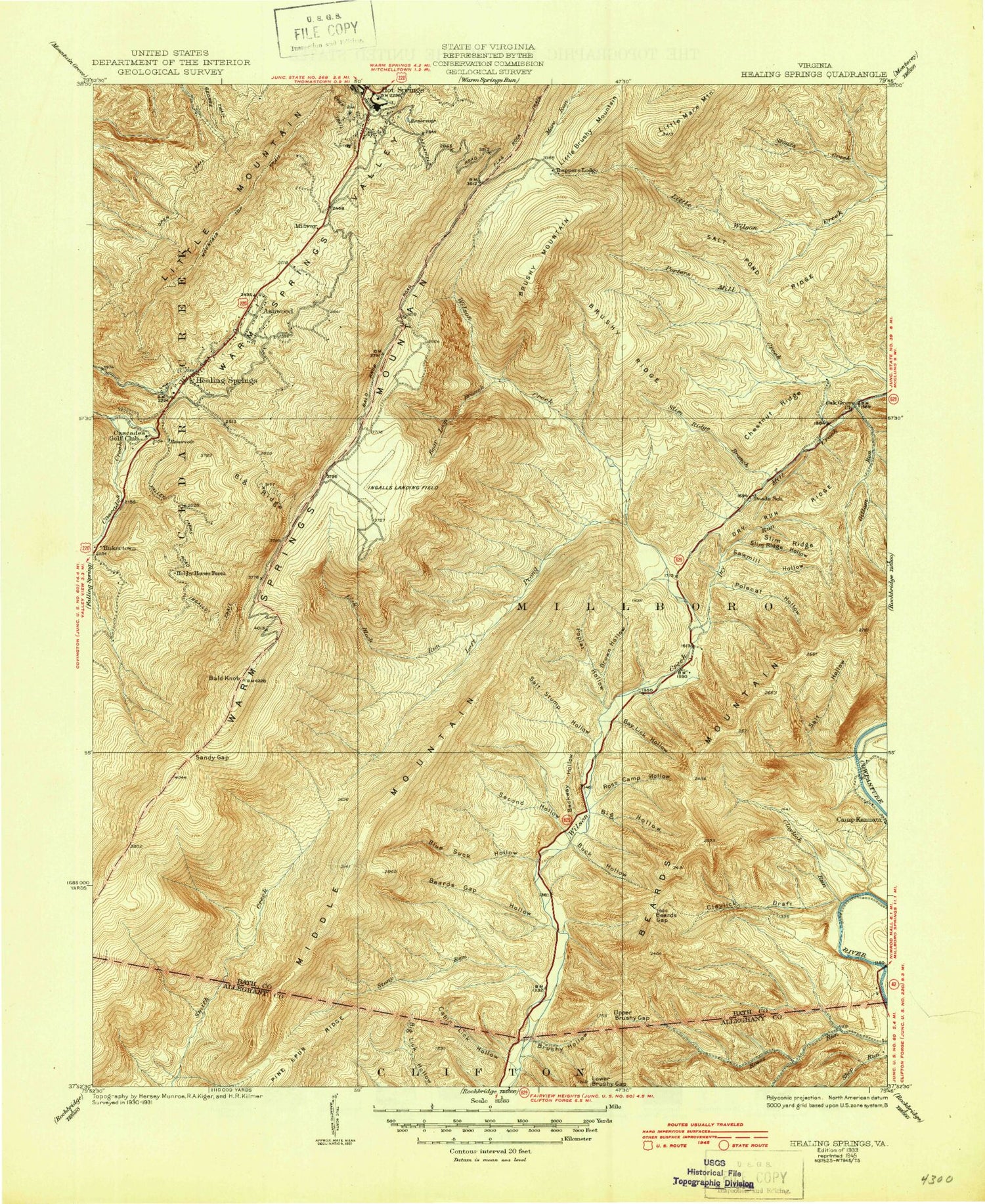 Classic USGS Healing Springs Virginia 7.5'x7.5' Topo Map Image