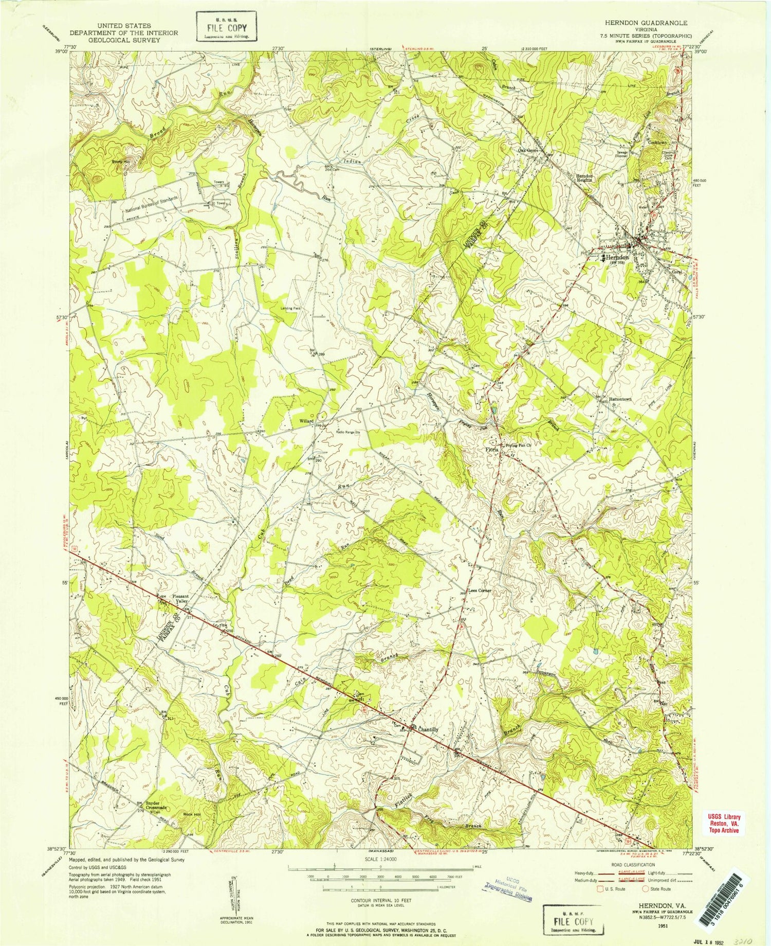 Classic USGS Herndon Virginia 7.5'x7.5' Topo Map Image