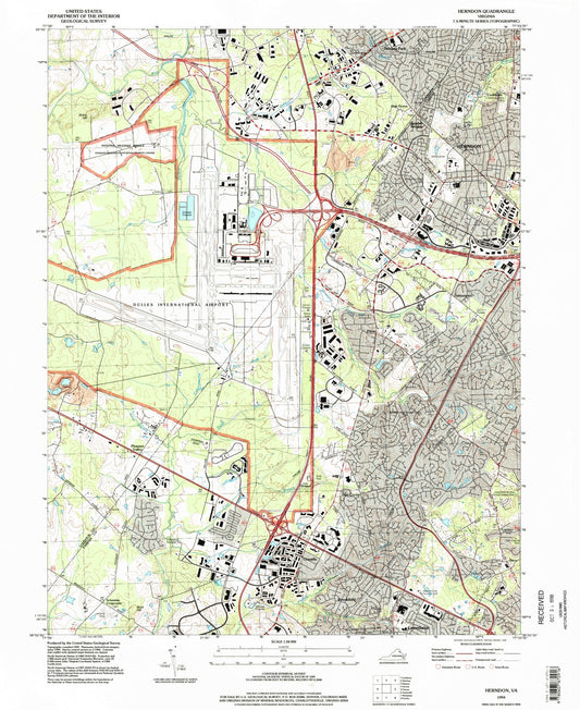 Classic USGS Herndon Virginia 7.5'x7.5' Topo Map Image