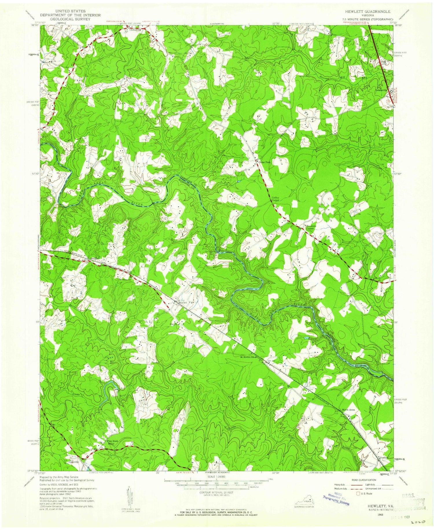Classic USGS Hewlett Virginia 7.5'x7.5' Topo Map Image