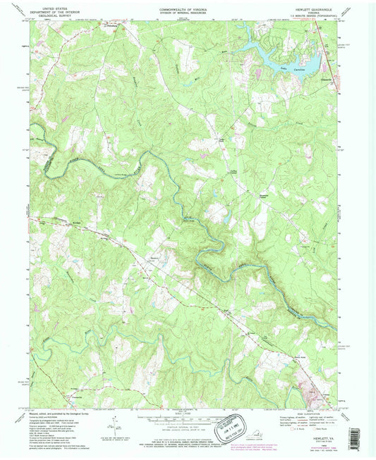 Classic USGS Hewlett Virginia 7.5'x7.5' Topo Map Image