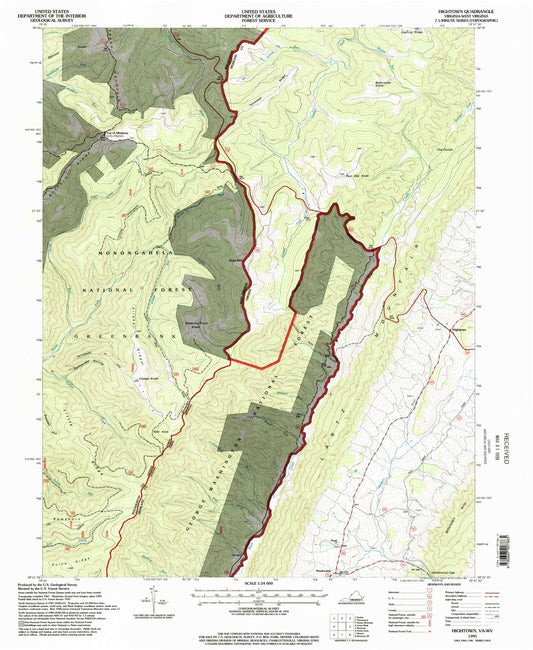Classic USGS Hightown Virginia 7.5'x7.5' Topo Map Image