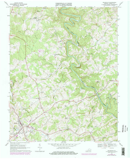Classic USGS Hillsville Virginia 7.5'x7.5' Topo Map Image