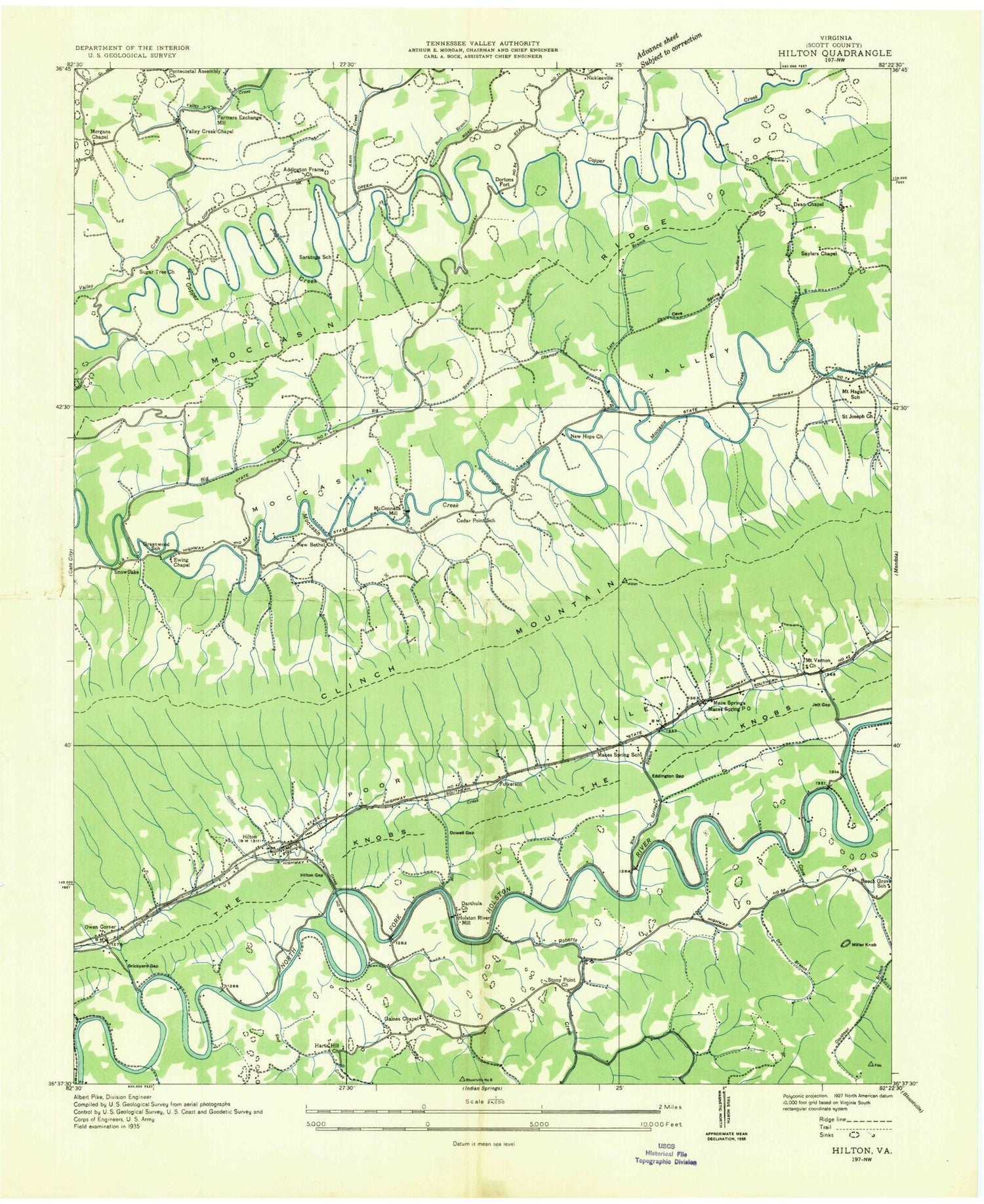 Classic USGS Hiltons Virginia 7.5'x7.5' Topo Map Image