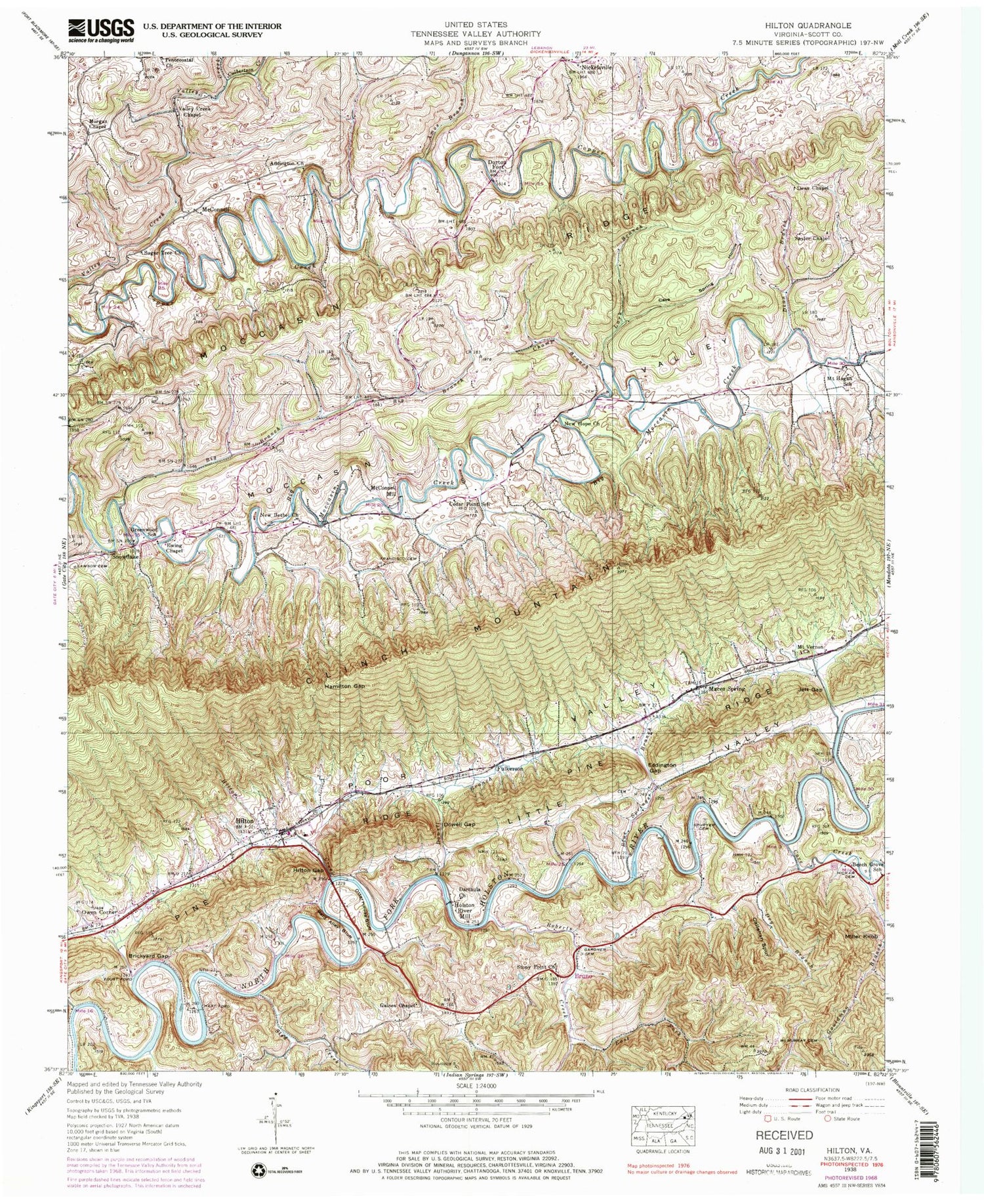 Classic USGS Hiltons Virginia 7.5'x7.5' Topo Map Image