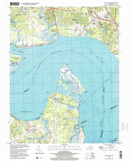 Classic USGS Hog Island Virginia 7.5'x7.5' Topo Map Image