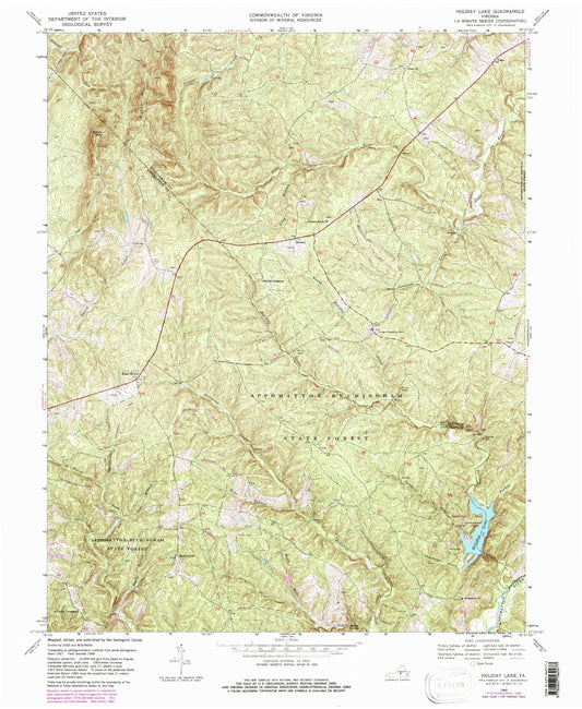 Classic USGS Holiday Lake Virginia 7.5'x7.5' Topo Map Image
